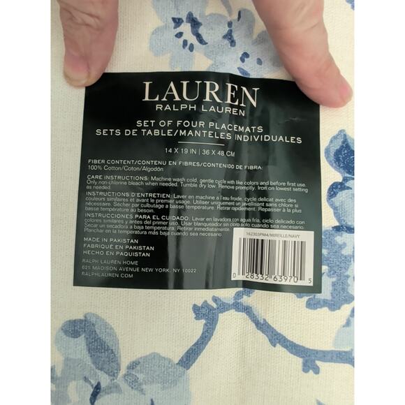 Lauren Ralph Lauren 4 Placemats Elsa Meirelle Blue Rose Floral 14 X 19 In HTF